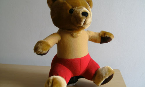 The finished product: a toy bear with a can of lager up its jacksie.