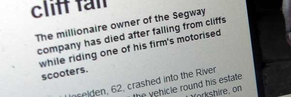 The millionaire owner of the Segway company has died after falling from cliffs while riding one of his firm's motorised scooters.