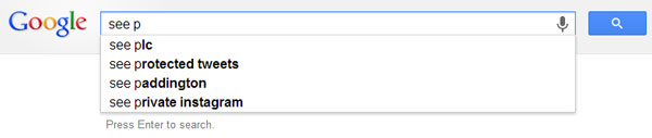 The second result: see protected tweets. The fourth: see private instagram